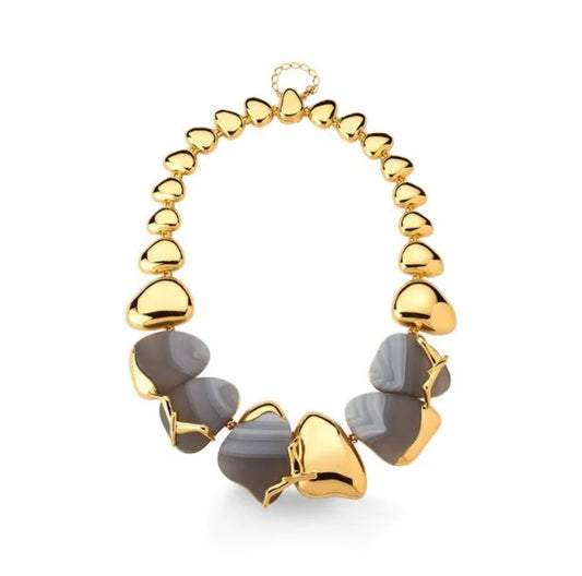 PAZ SET - GREY AGATE - NECKLACE - EARRING - EARRING SMAL - RING Size 8