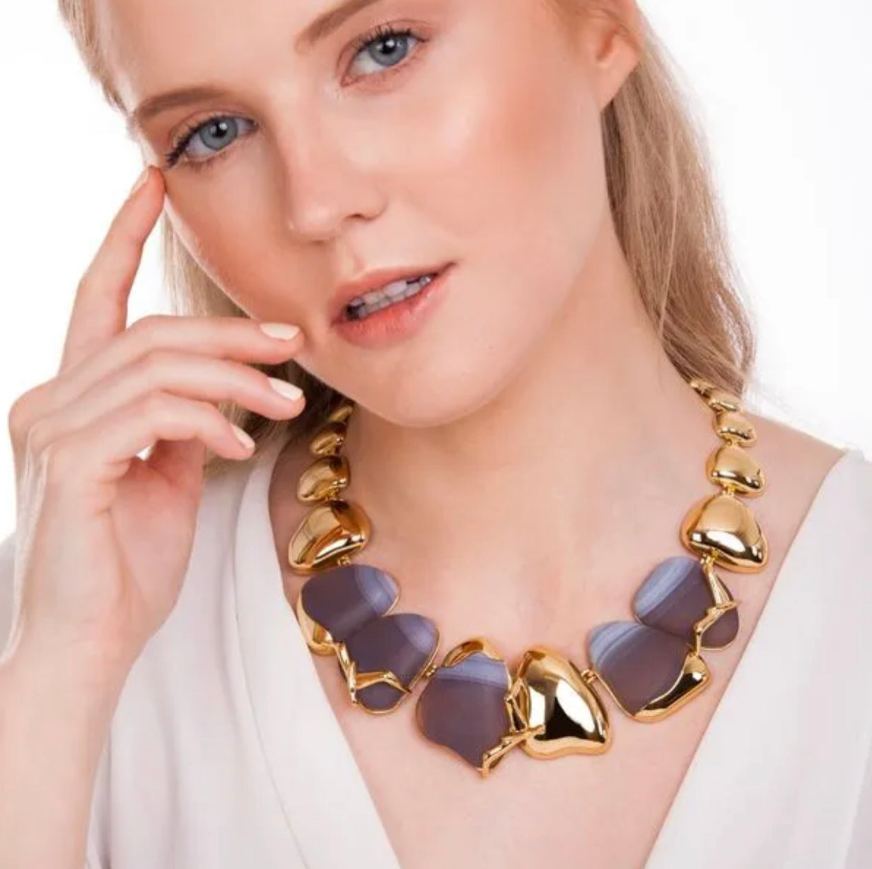 PAZ SET - GREY AGATE - NECKLACE - EARRING - EARRING SMAL - RING Size 8